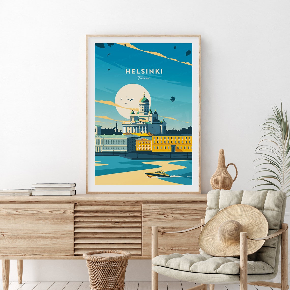 Helsinki Finland White Cathedral Sunset Harbour Travel Poster - Image 2