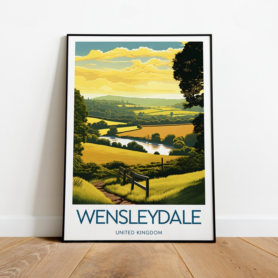 Wensleydale England Golden Dales Valley River Landscape Travel Poster - Image 2