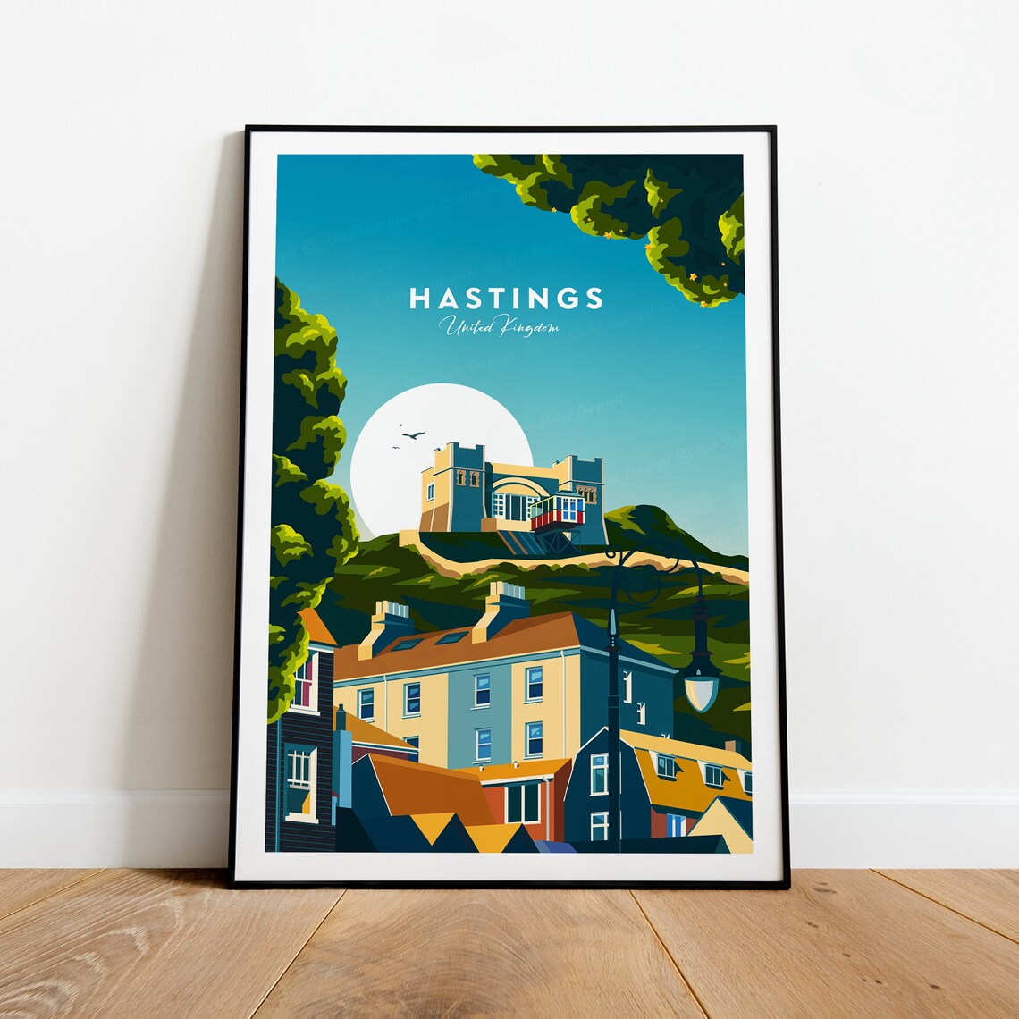 Hastings United Kingdom Castle Hill Vintage Travel Poster Art
