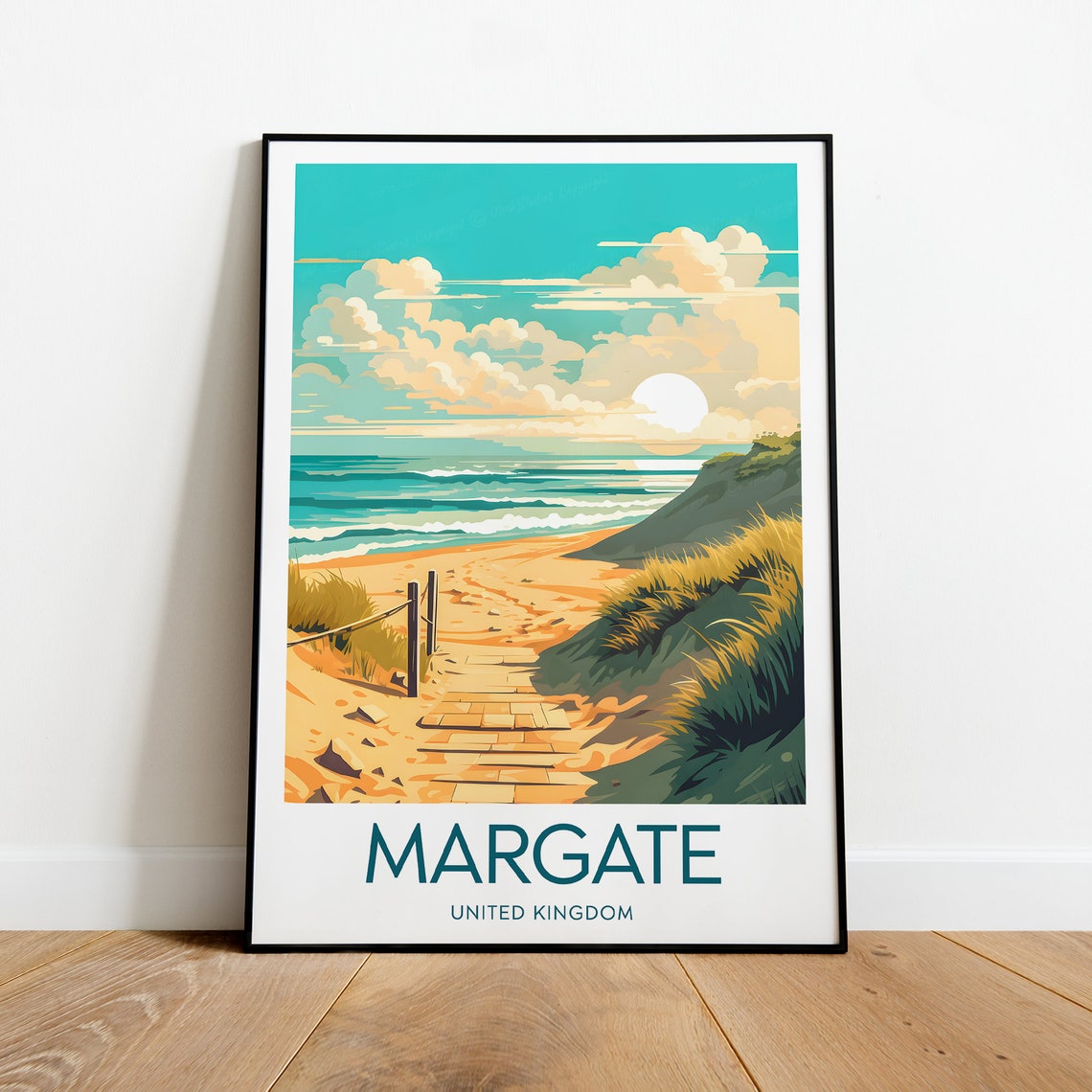 Margate United Kingdom Sandy Dune Boardwalk Sunset Beach Poster
