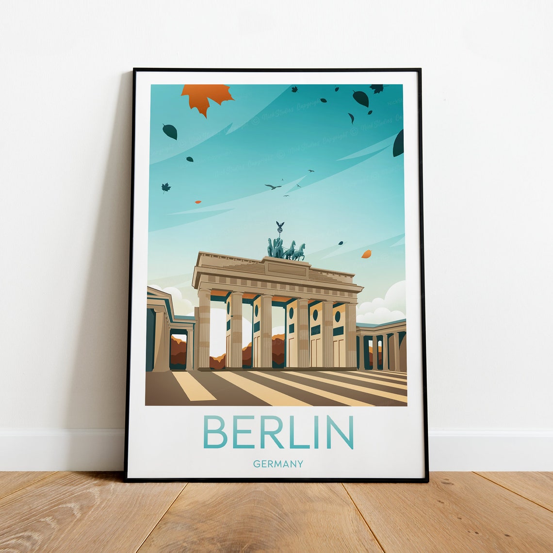 Berlin Germany Brandenburg Gate With Drifting Autumn Leaves Poster - Image 2