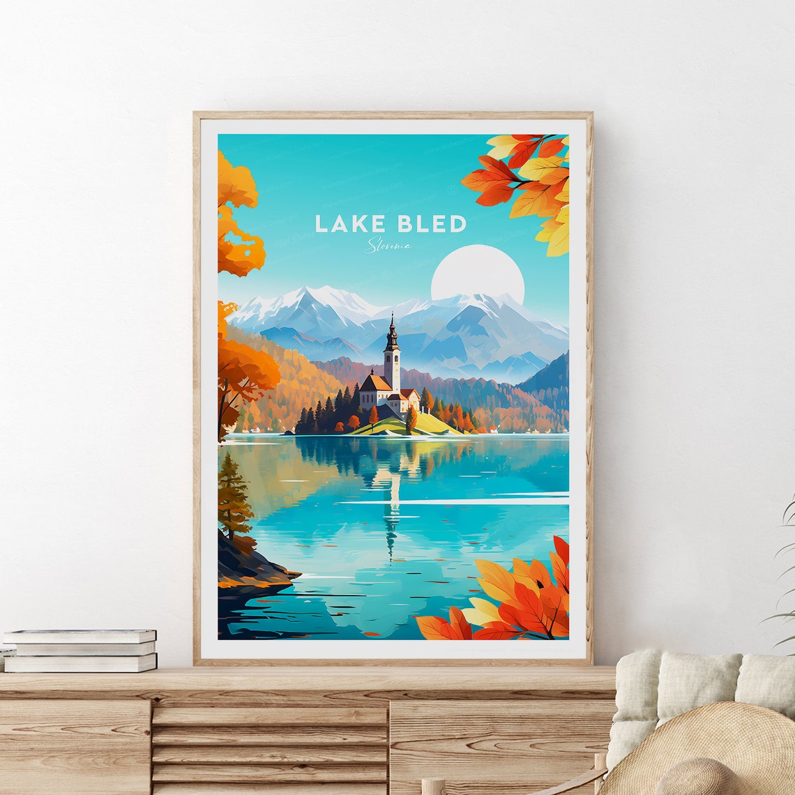 Lake Bled Slovenia Island Church in Autumn Mountain Glow Poster - Image 2