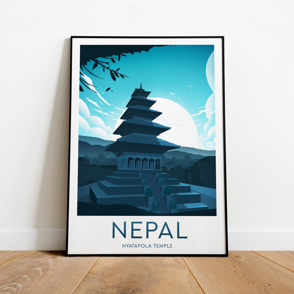 Nepal Nyatapola Temple Moonlit Pagoda Night Sky Travel Poster - Image 2