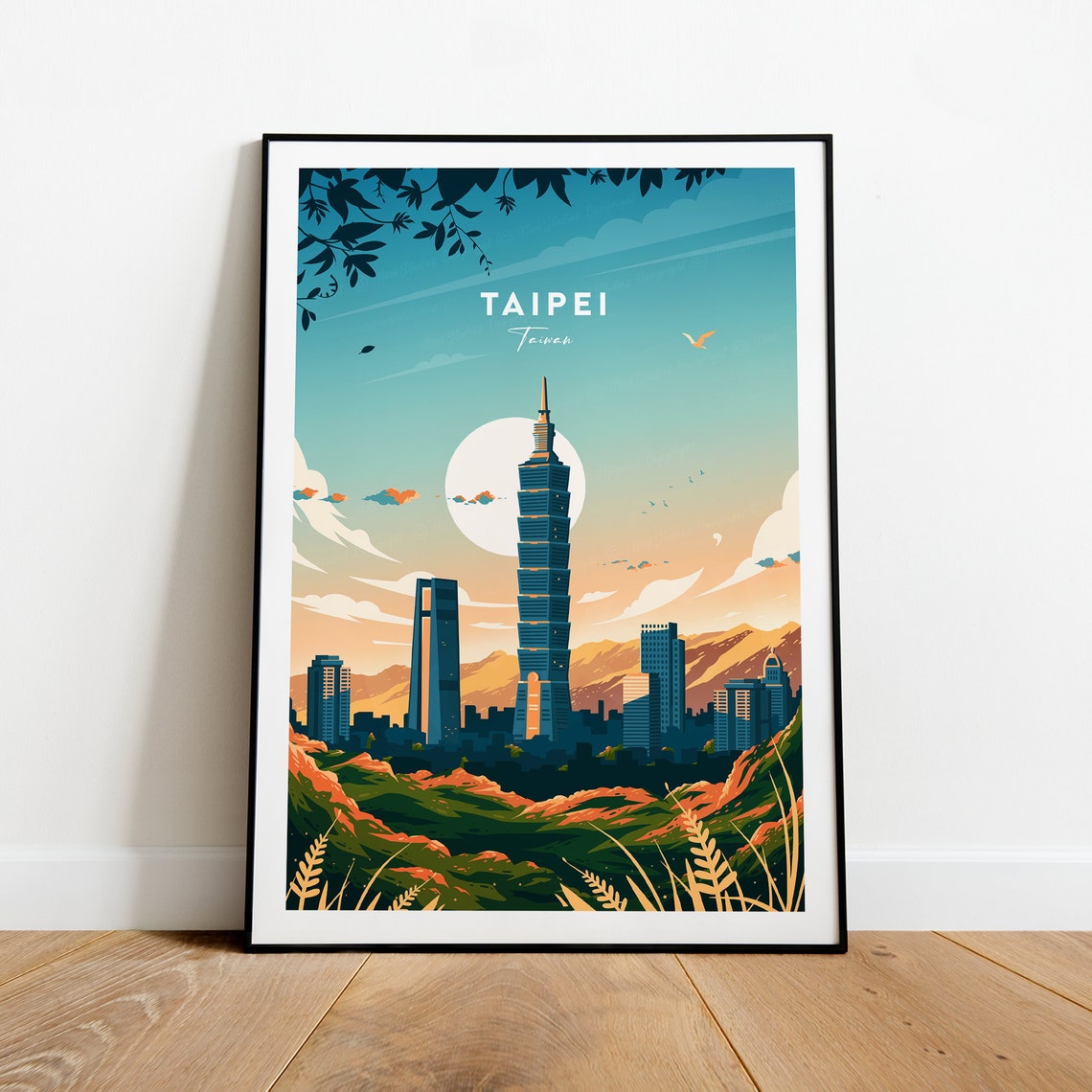 Taipei Taiwan Taipei 101 Tower City Skyline Sunset Travel Poster
