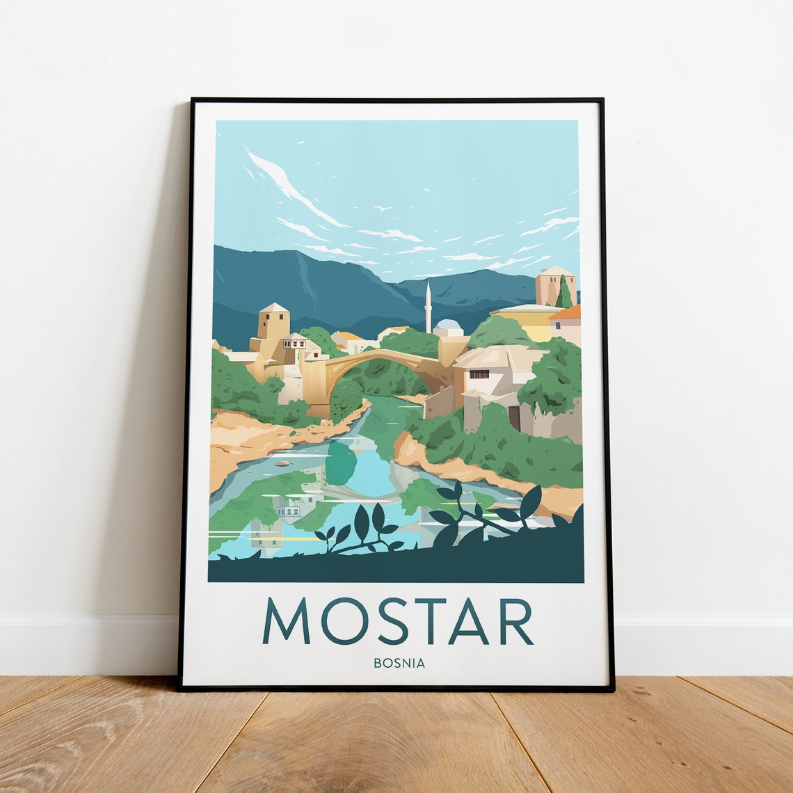 Mostar Bosnia Herzegovina Old Bridge River Valley Travel Poster - Image 2