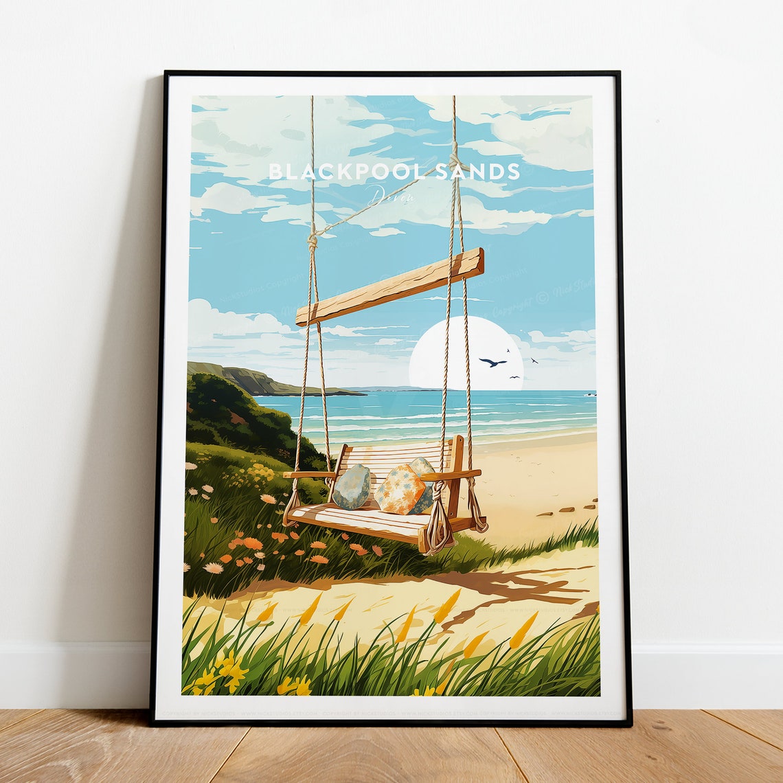 Blackpool Sands Devon Beach Swing Sea View Travel Poster England