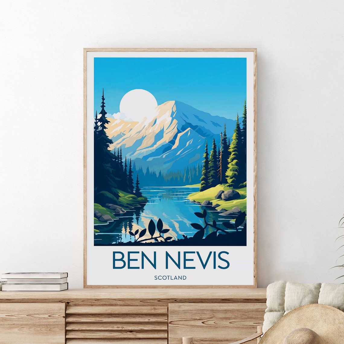 Ben Nevis Scotland Snowy Peak Mountain Lake Sunrise Travel Poster - Image 2