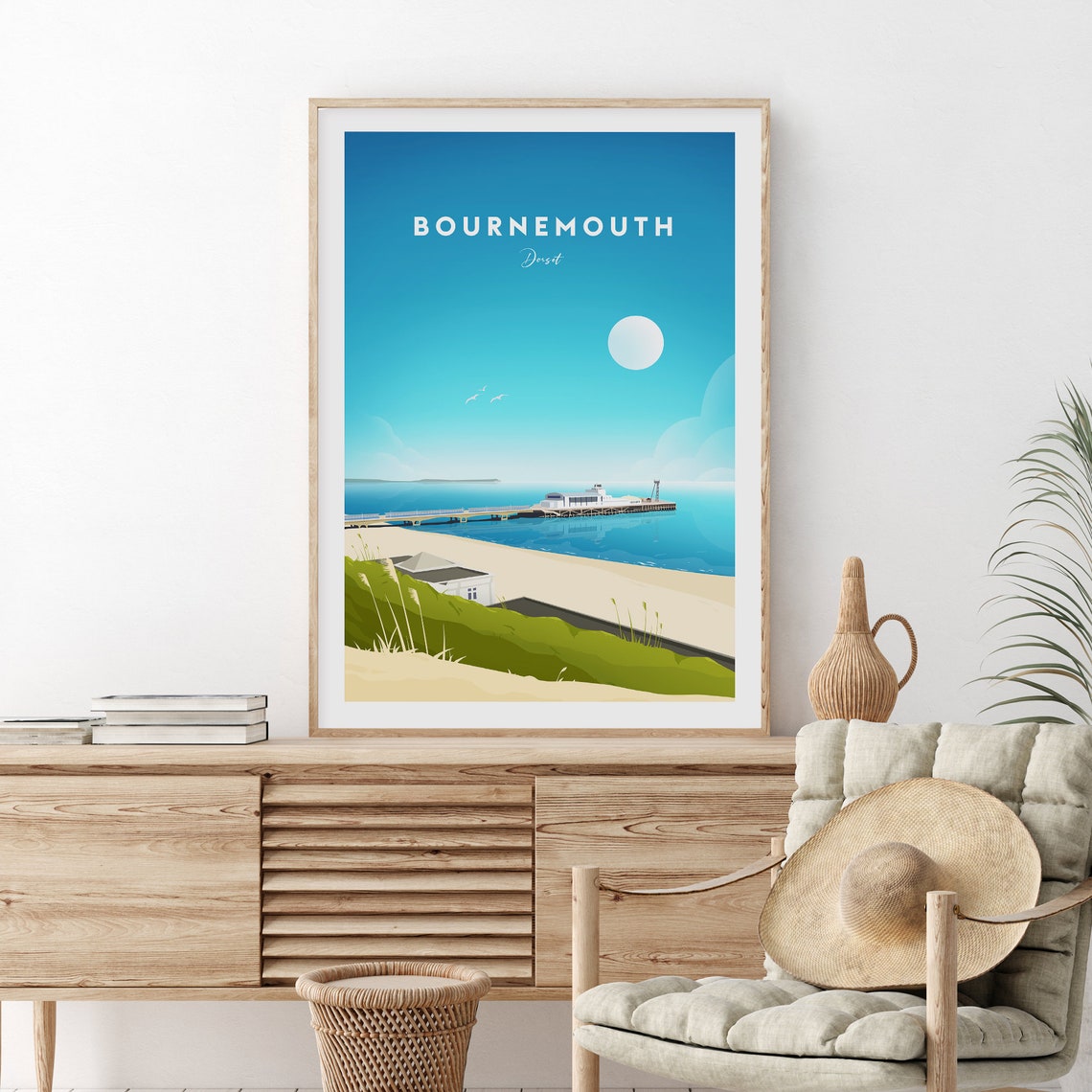 Bournemouth Dorset Sandy Beach Pier Seaside Town Travel Poster