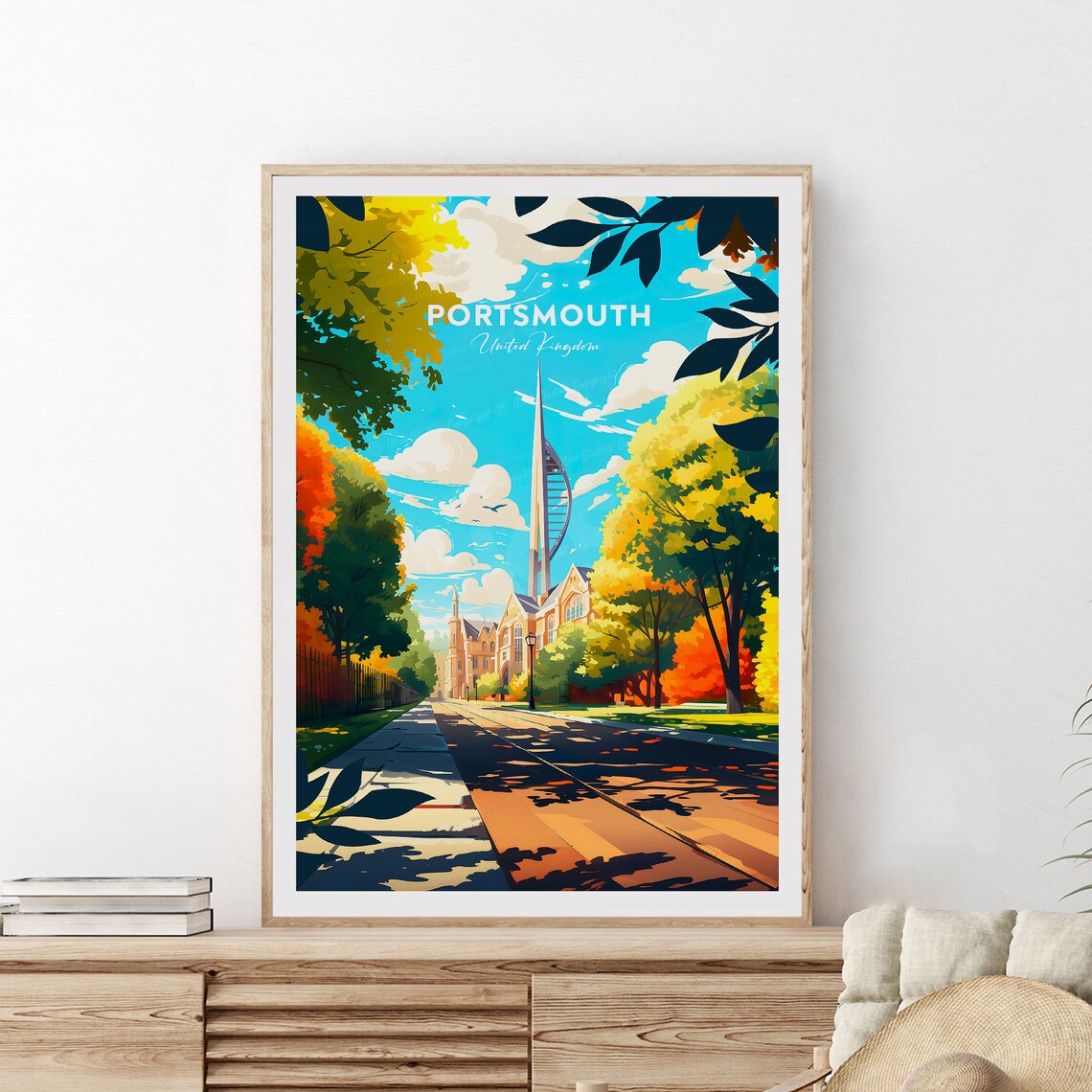 Portsmouth Traditional Travel Print United Kingdom Portsmouth Poster Wedding Gift Birthday
