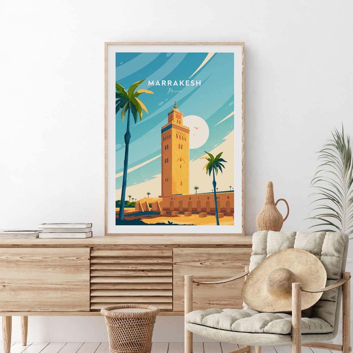 Marrakesh Morocco Koutoubia Mosque Palm Trees Golden Travel Poster - Image 2