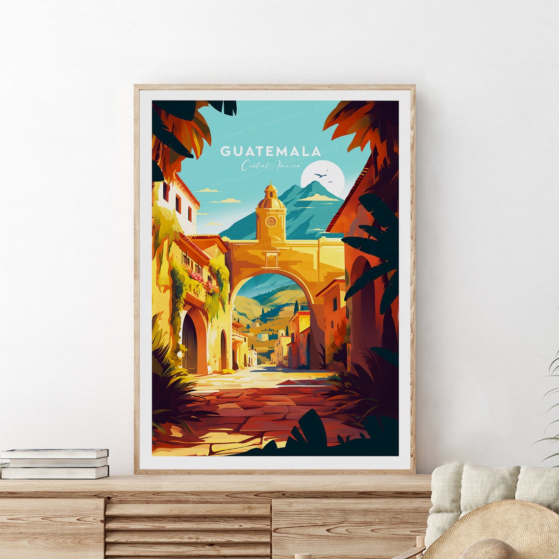 Guatemala Central America Antigua Arch Volcano Street Travel Poster - Image 2