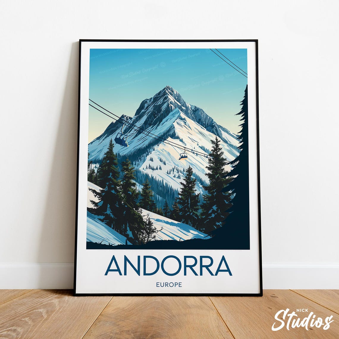 Andorra Europe Snowy Ski Mountain Chairlift Alpine Winter Poster