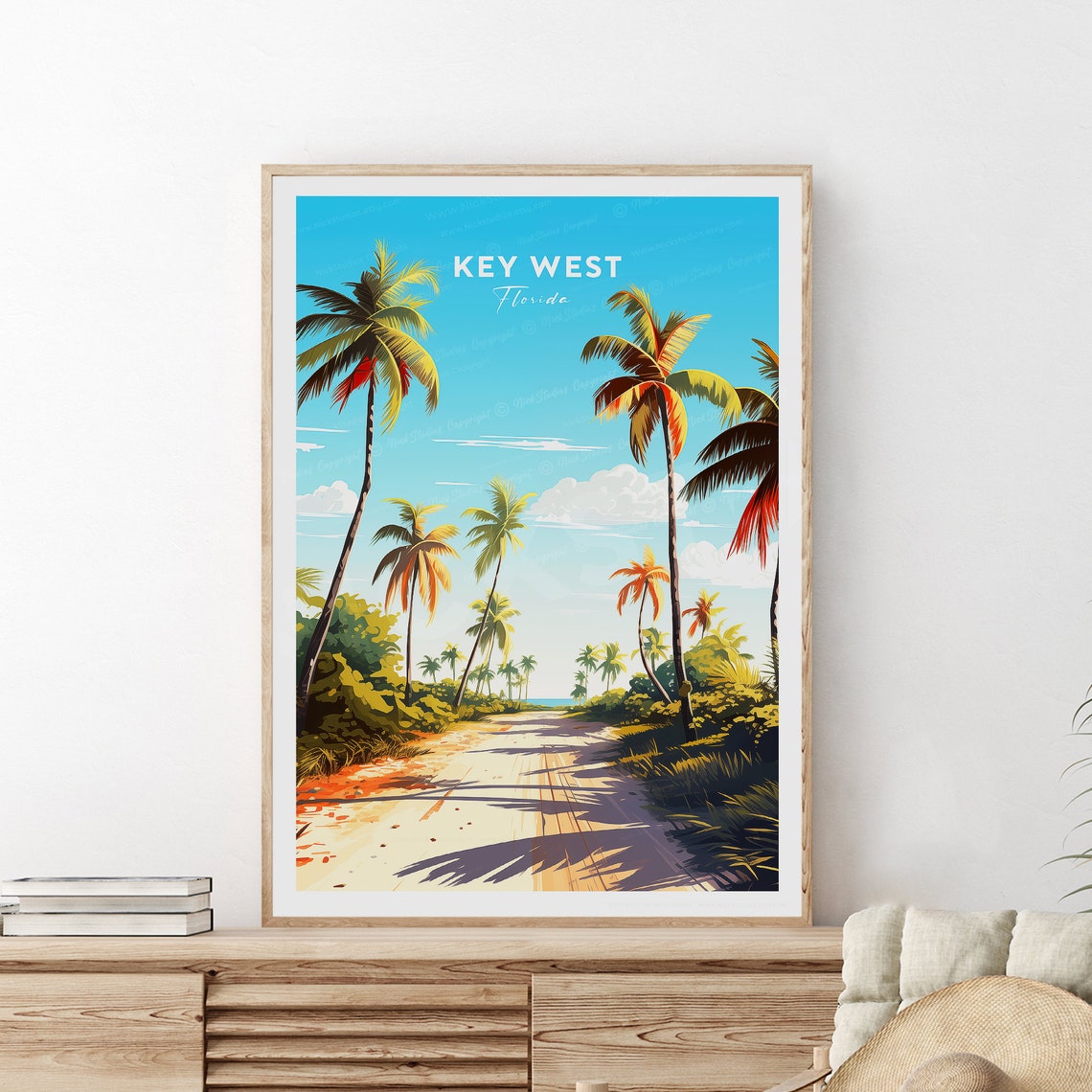 Key West Florida Palm Lined Sandy Road Vintage Travel Poster - Image 2