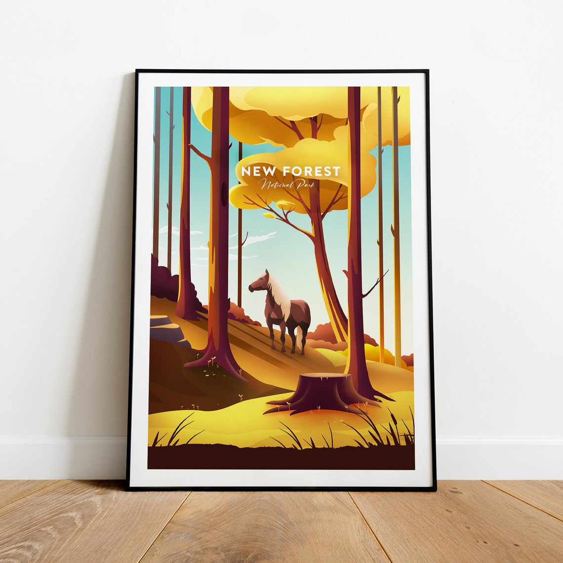 New Forest National Park Autumn Woodland Wild Pony Scene Poster - Image 2