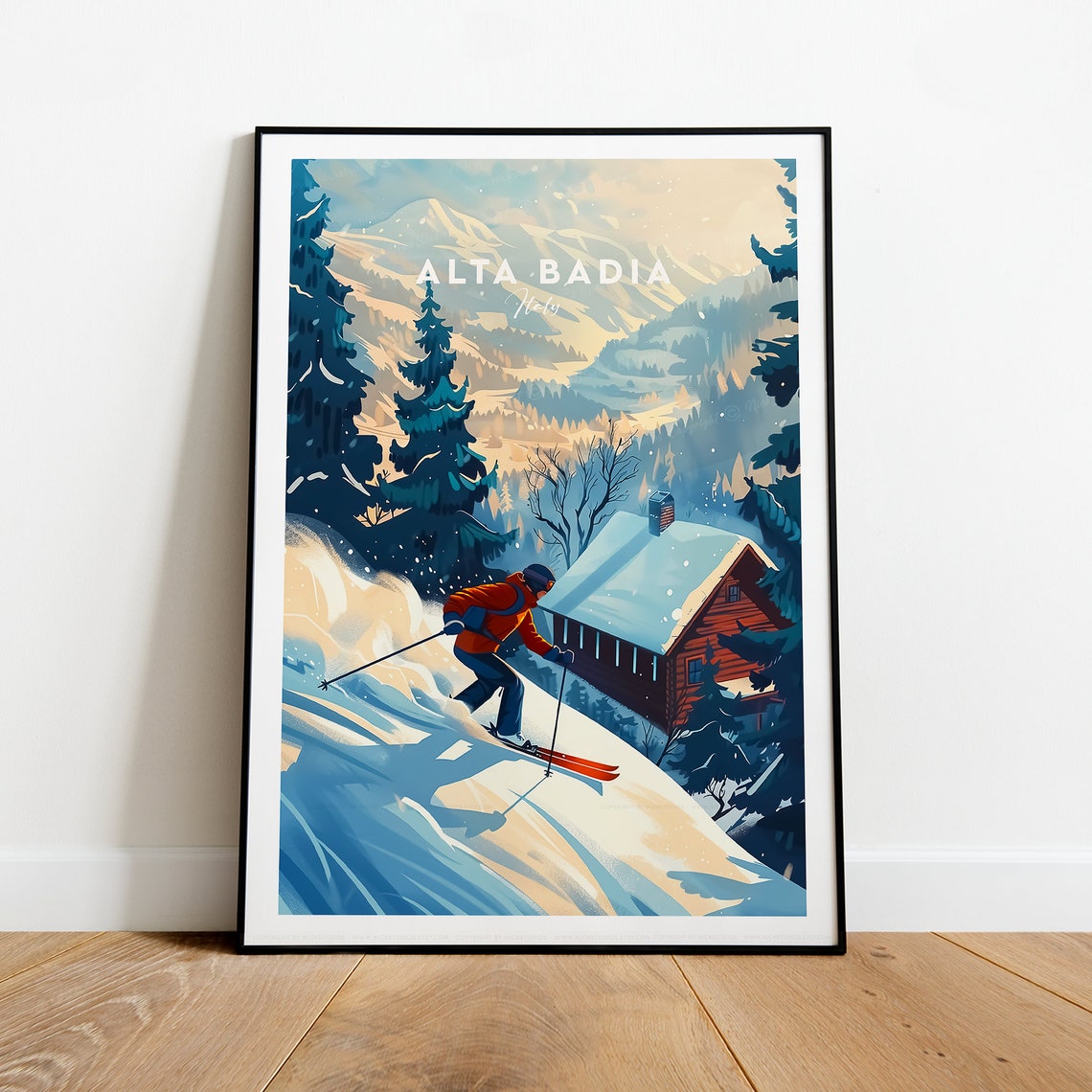 Alta Badia Italy Downhill Skier Alpine Dolomites Snow Travel Poster - Image 2