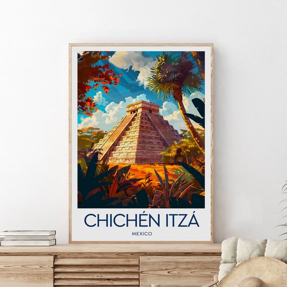 Chichen Itza Mexico Mayan Temple Pyramid Jungle Ruins Travel Poster