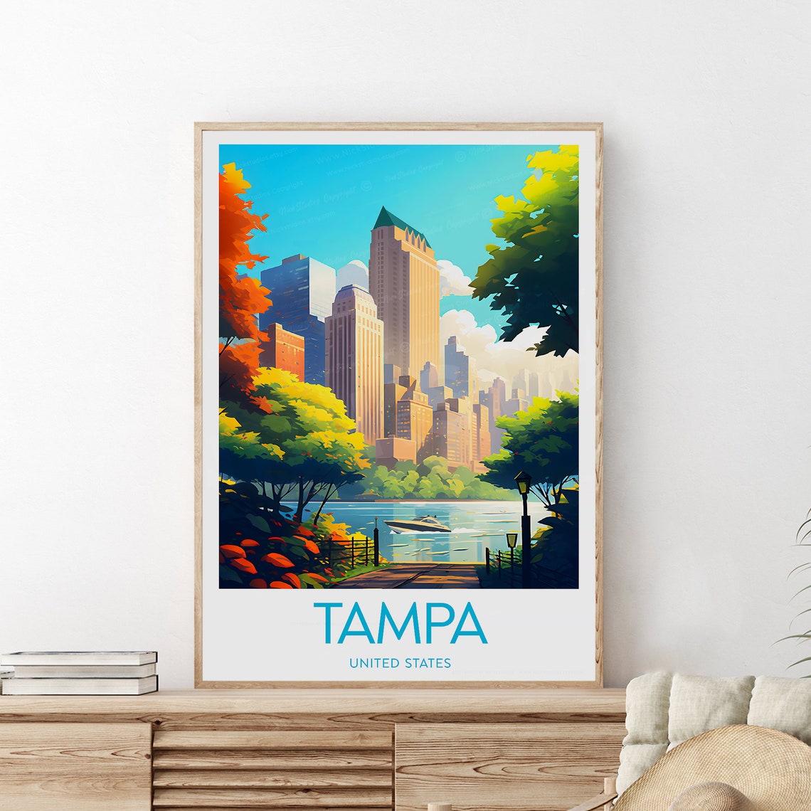 Tampa Florida Downtown Skyline Riverfront Park Travel Poster - Image 2
