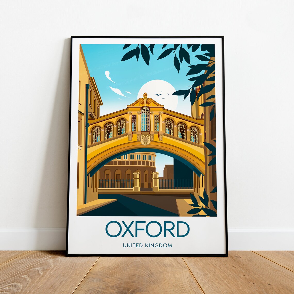 Oxford United Kingdom Bridge of Sighs University Travel Poster