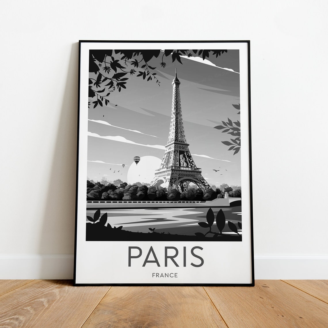Paris France Eiffel Tower Black And White Monochrome Travel Poster