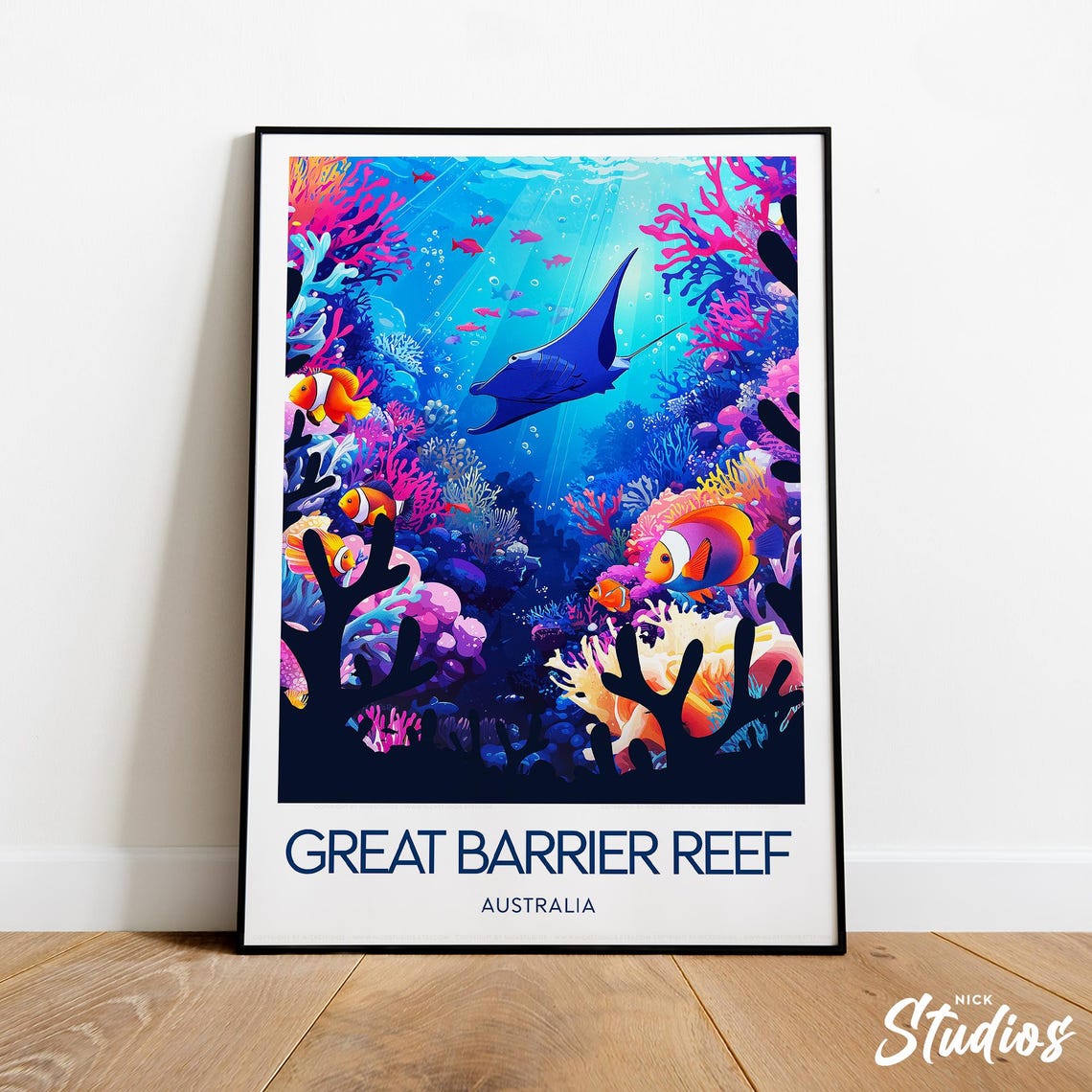 Great Barrier Reef Australia Manta Ray Coral Reef Underwater Poster