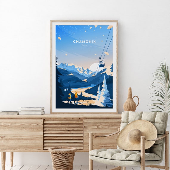 Chamonix Traditional Ski Print France Chamonix Poster Ski Poster Ski Resort Print Chamonix Ski Wedding Gift Birthday