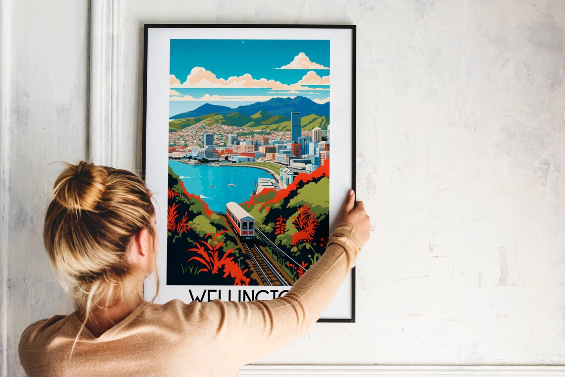 Wellington New Zealand Cable Car Harbor City Retro Travel Poster - Image 2