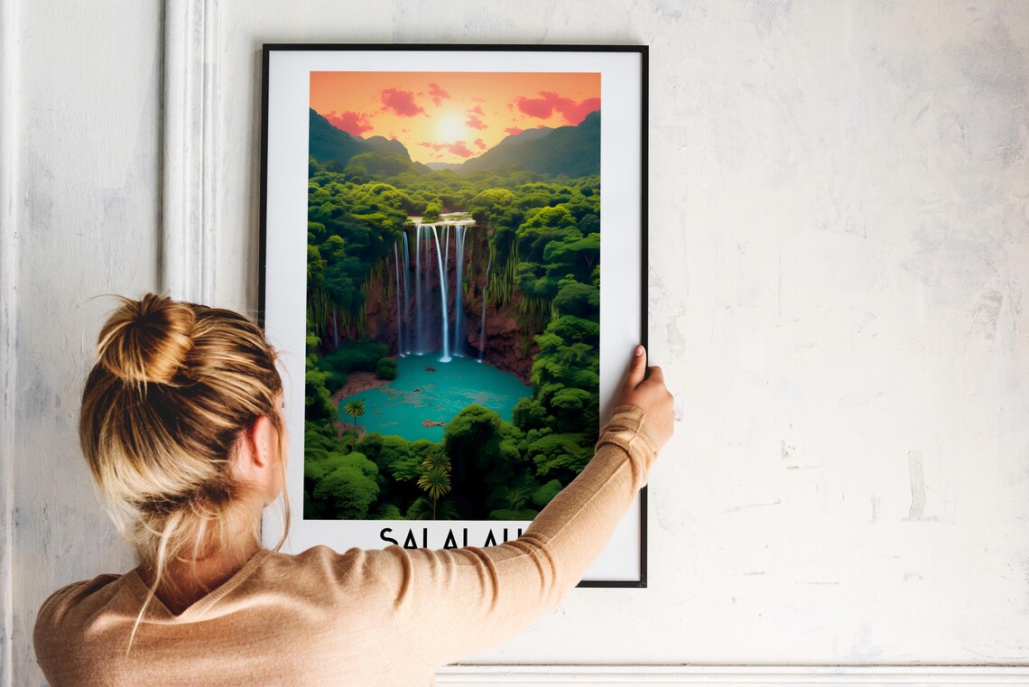 Salalah Oman Tropical Waterfall Jungle Sunset Nature Travel Poster - Image 2