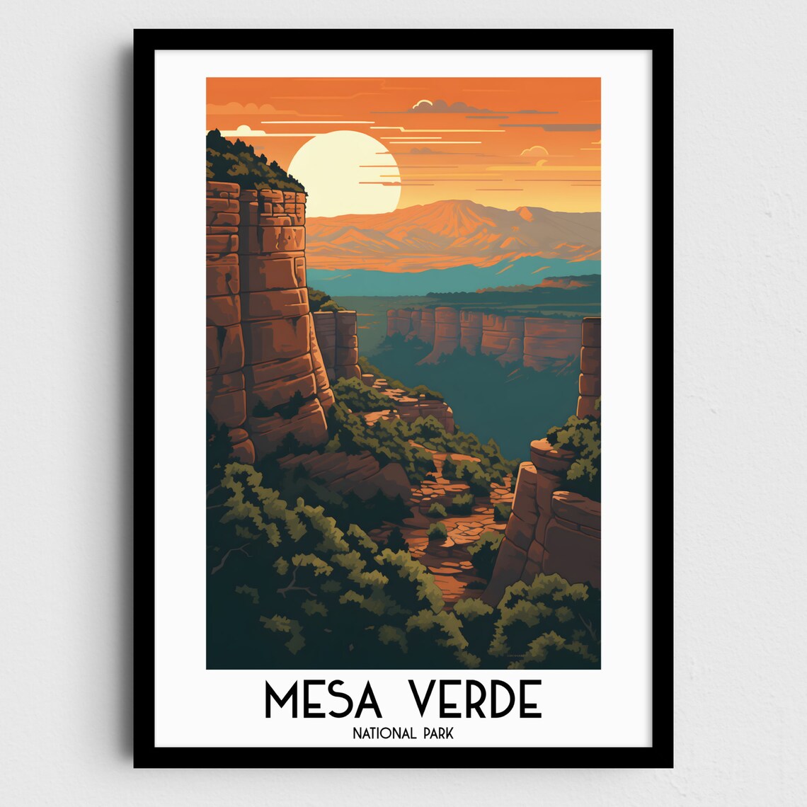 Mesa Verde National Park Colorado Canyon Sunset Travel Poster