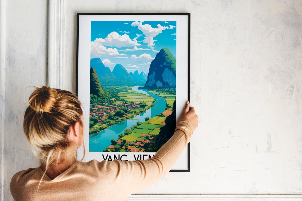 Vang Vieng Laos Dramatic Limestone Karst River Valley Poster - Image 2