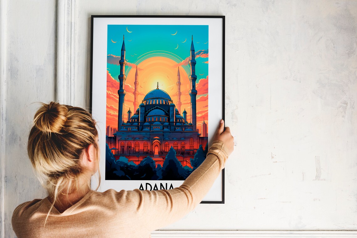 Adana Grand Mosque Golden Sunset Minarets Turkey Travel Poster - Image 2