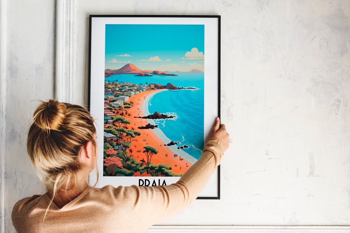 Praia Beach Turquoise Bay Coastline Cape Verde Vintage Travel Poster - Image 2