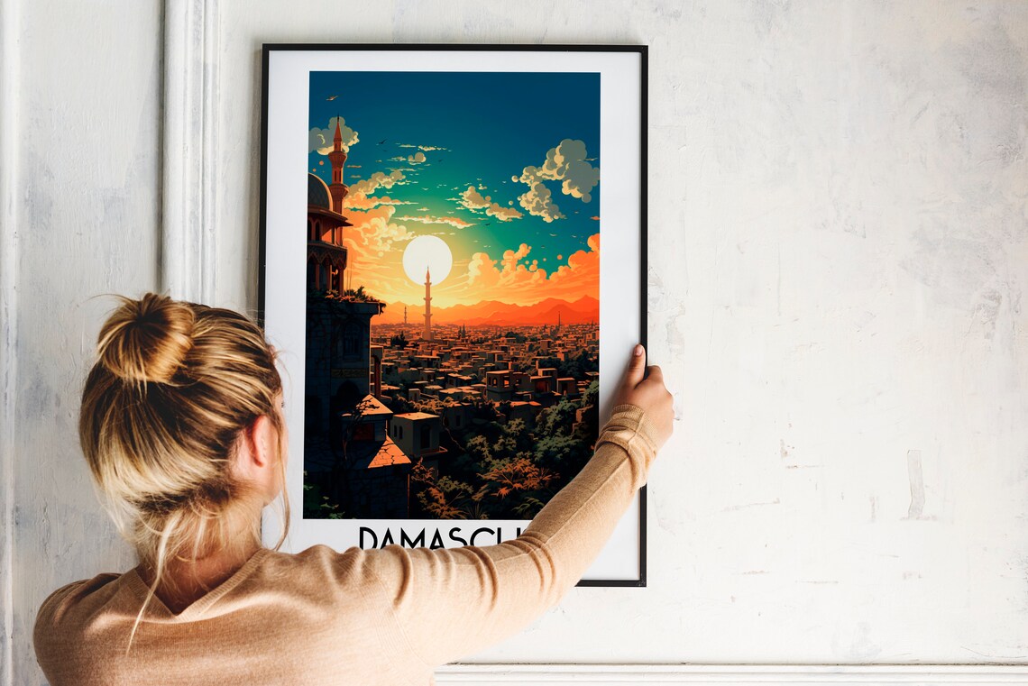Damascus Syria Golden Sunset Minaret Cityscape Travel Poster - Image 2