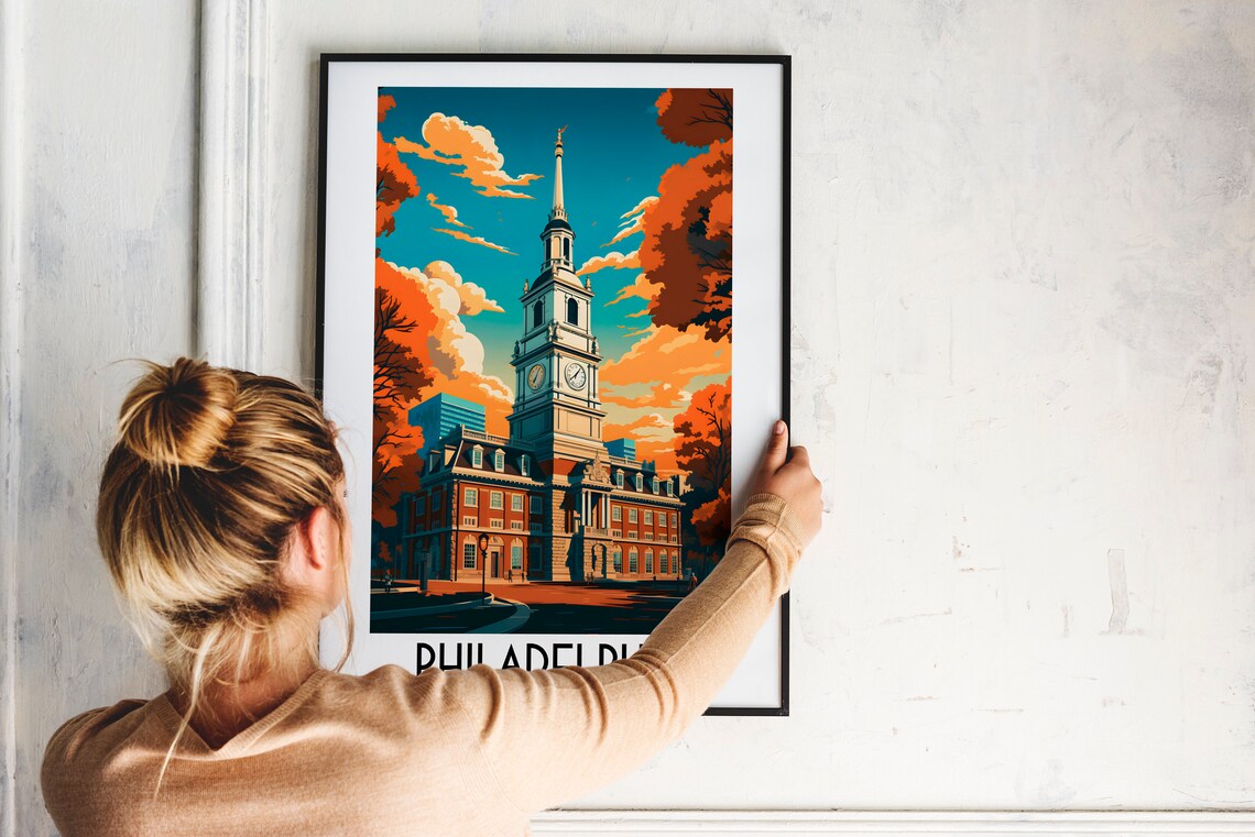 Philadelphia USA Independence Hall Historic Building Travel Poster - Image 2