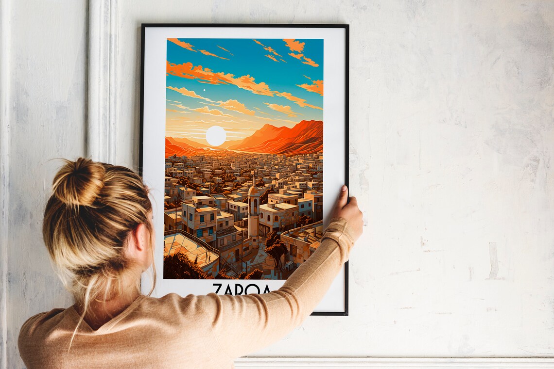 Zarqa Jordan Golden Desert Sunset Town and Minaret View Poster - Image 2