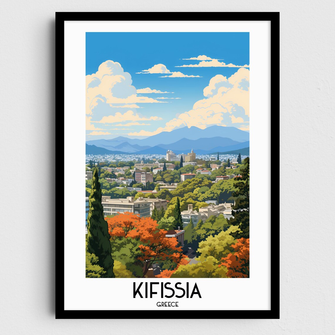 Kifissia Greece Athens Cityscape Hills Autumn Travel Art Poster