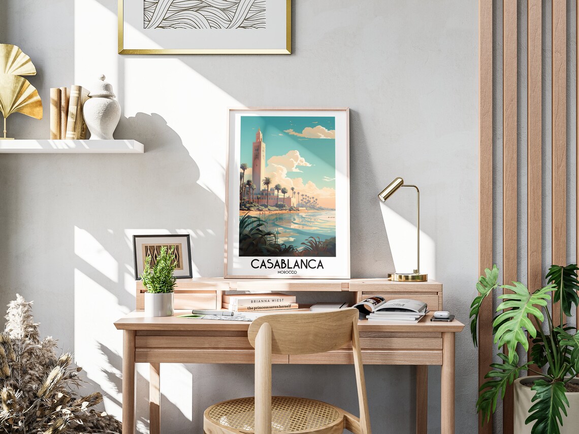 Casablanca Morocco Hassan II Mosque Minaret Seaside Travel Poster - Image 3