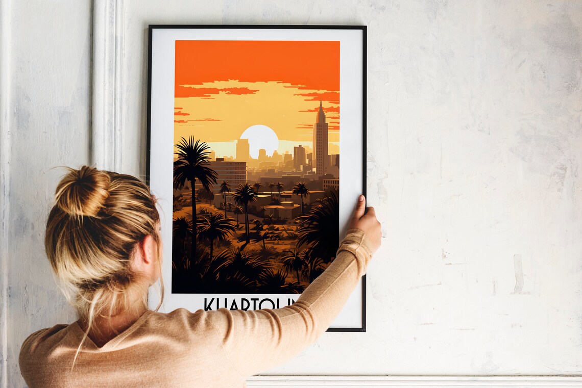 Khartoum Sudan Palm Trees Sunset Skyline Vintage Travel Poster - Image 2
