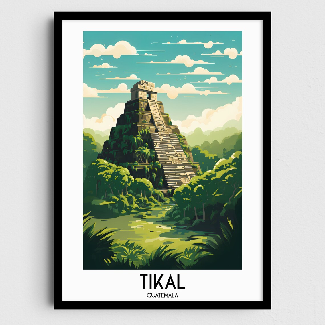 Tikal Travel Poster, Guatemala Central America