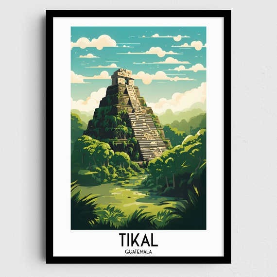Tikal Travel Poster, Guatemala Central America