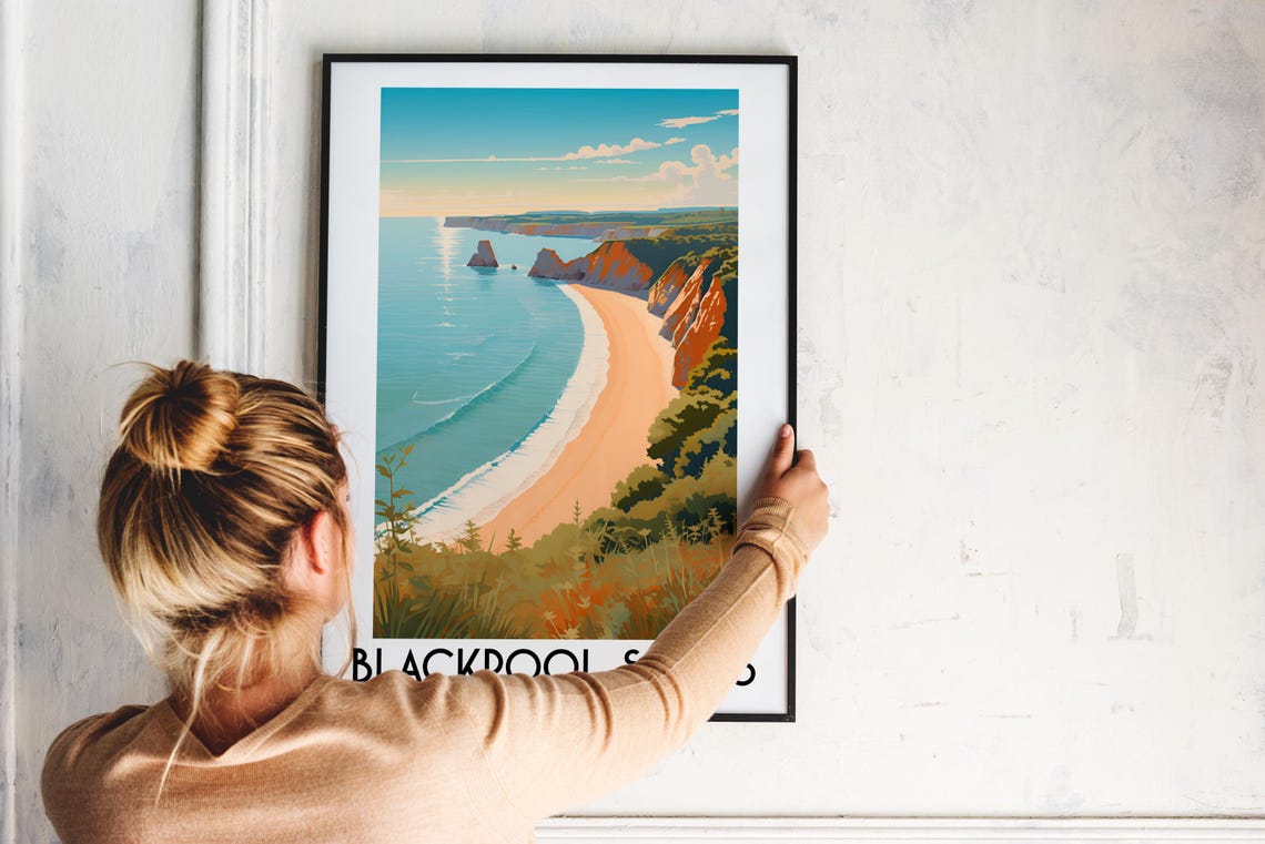 Blackpool Sands England Devon Coast Cliff Beach Travel Poster - Image 2