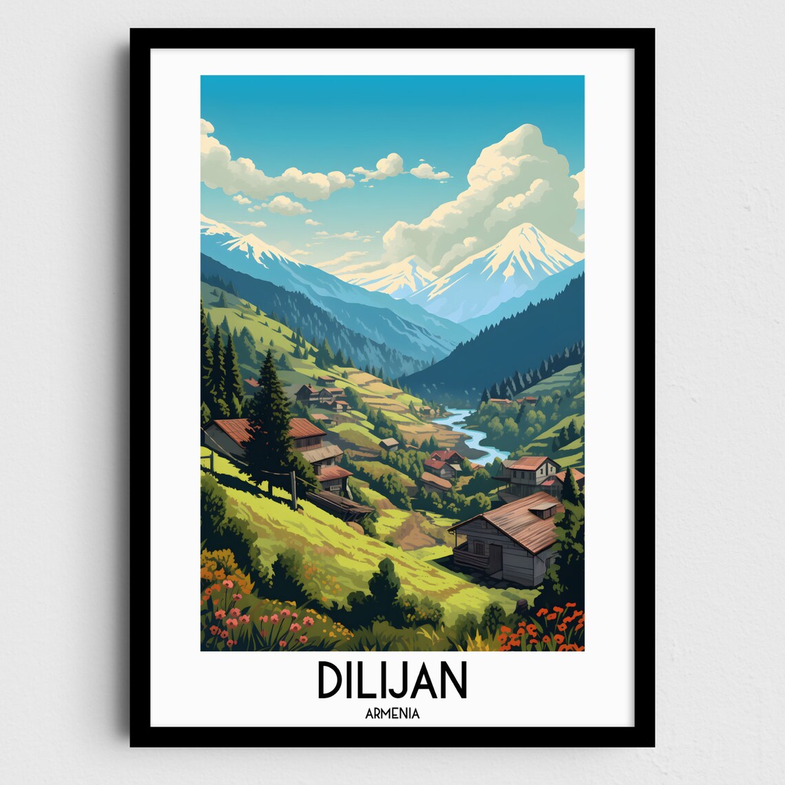 Dilijan Armenia Mountain Village Snow Peaks River Travel Poster