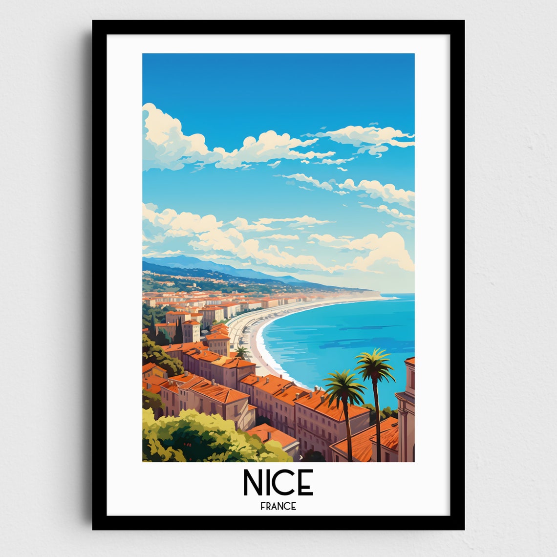 Nice France Sunlit Riviera Coastline Terracotta Rooftops Poster