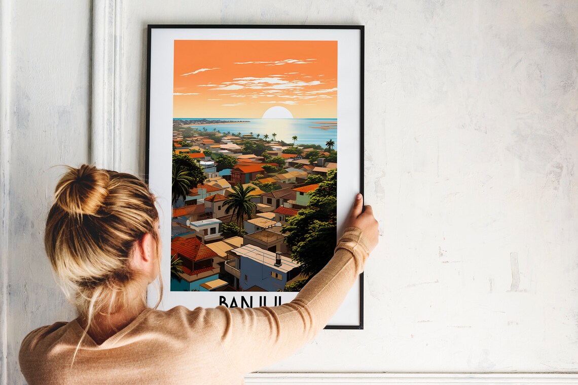 Banjul The Gambia Sunset Rooftops Ocean Palms Ocean Travel Poster - Image 2