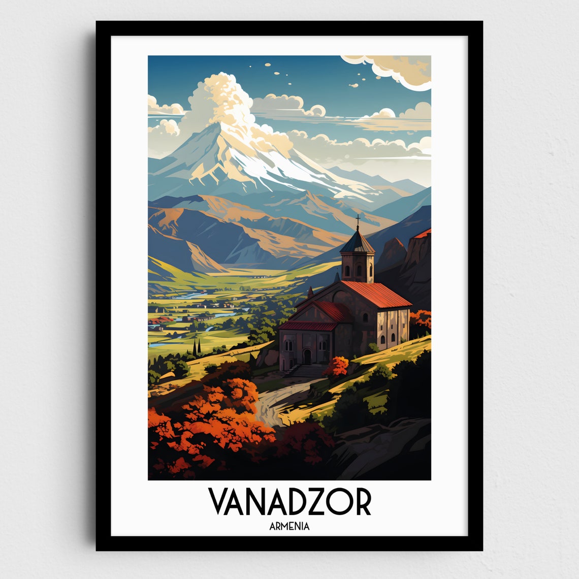 Vanadzor Armenia Old Church Snowy Mountain Valley View Poster