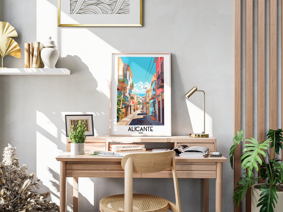 Alicante Spain Colorful Old Town Balconies Sunlit Street Travel Poster - Image 3