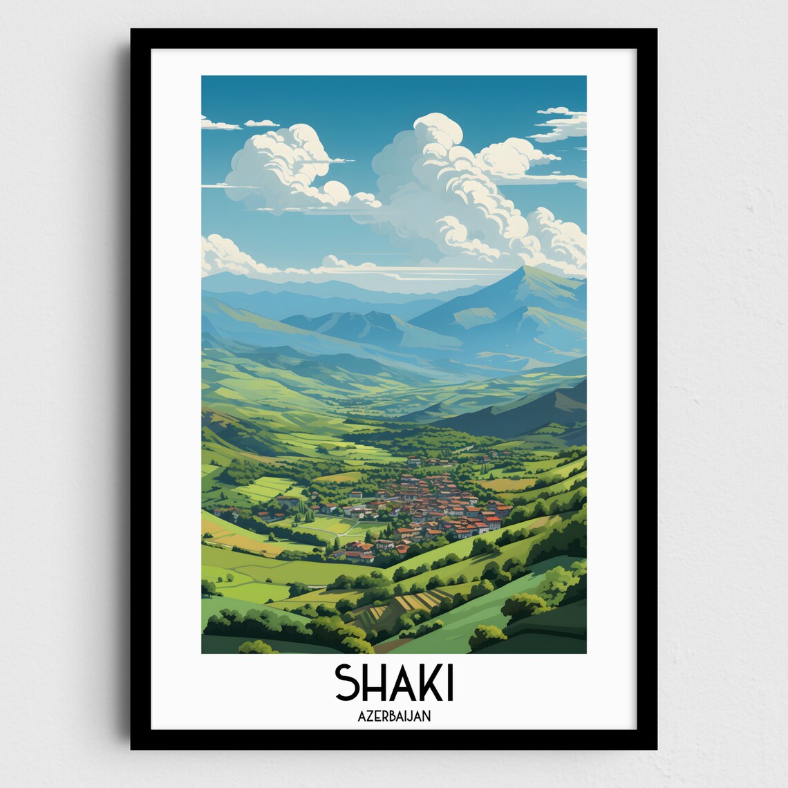 Shaki Azerbaijan Lush Green Valley Mountain Town Scenery Poster