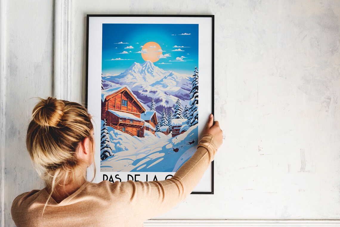 Pas de la Casa Andorra Snowy Ski Chalet Mountain Peak Poster - Image 2