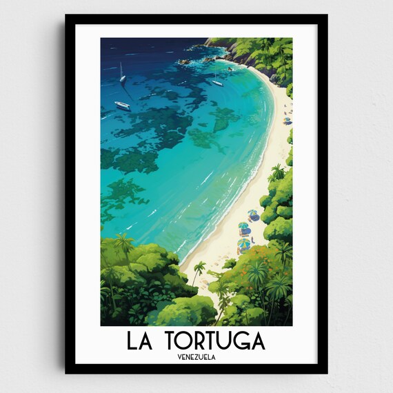 La Tortuga Island Beach Aerial View Venezuela Travel Art Poster
