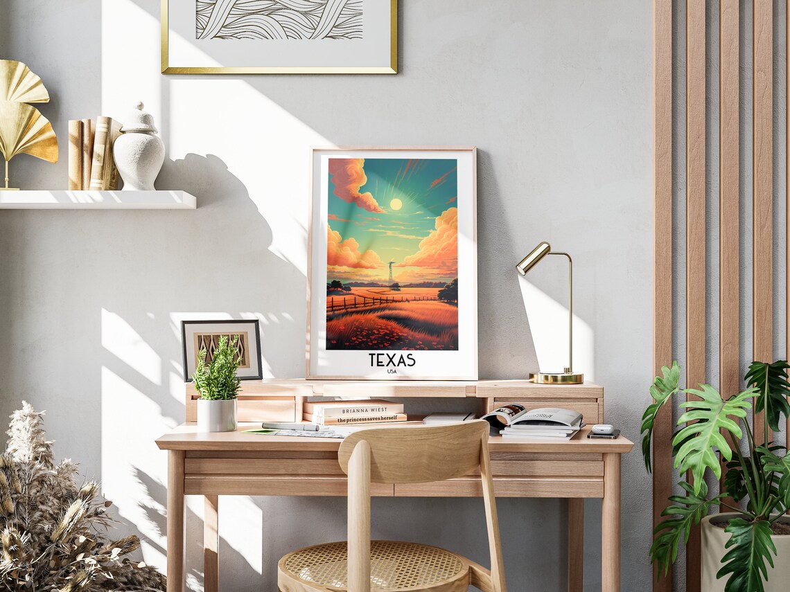 Texas USA Prairie Sunset Windmill Vintage Western Travel Art Poster - Image 3