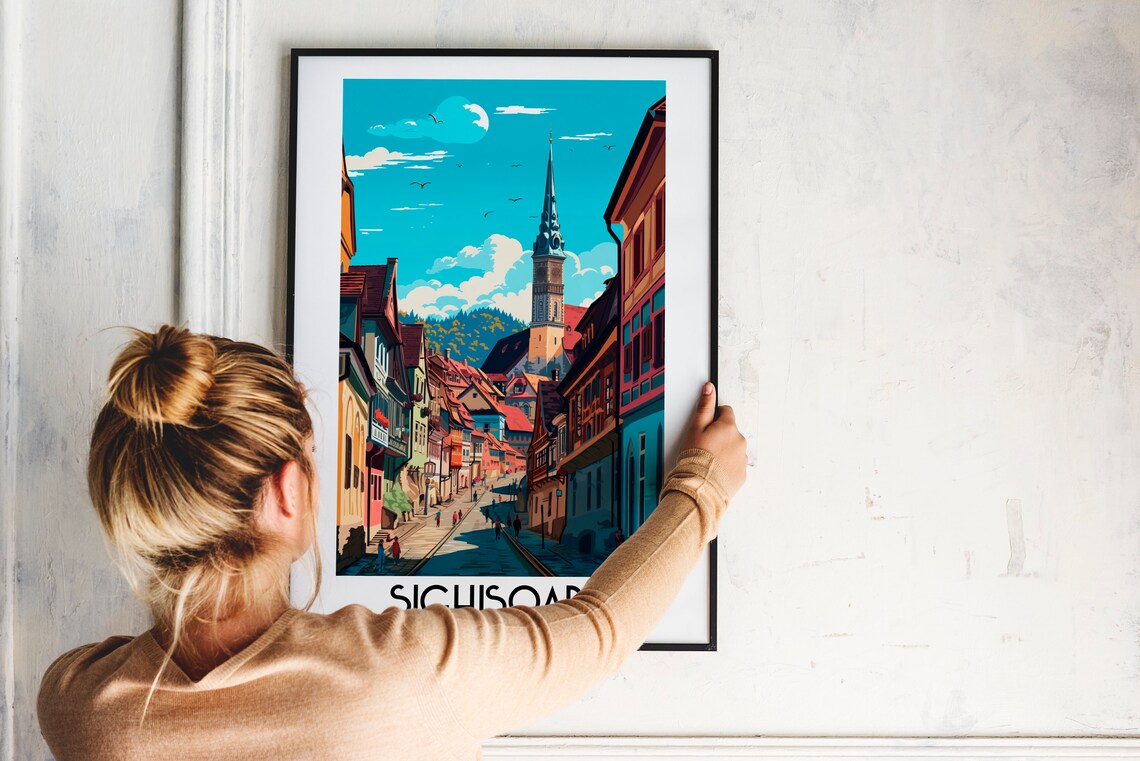 Sighisoara Romania Medieval Street Clock Tower Old Town Travel Poster - Image 2